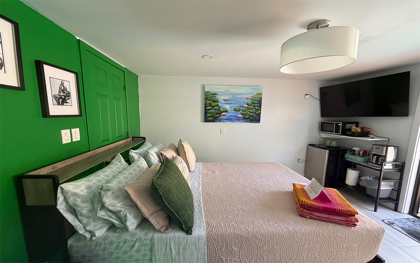 Queen bed, coffee station, and thoughtful amenities for your stay.